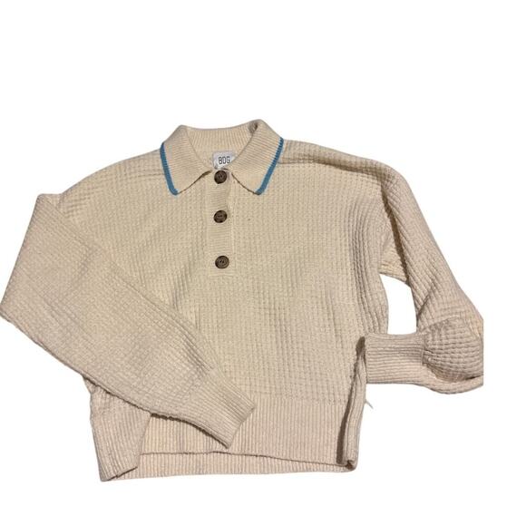 Women’s Size M BDG Zephyr Polo Sweater Cream Waffle Knit Collared Button - Picture 4 of 9
